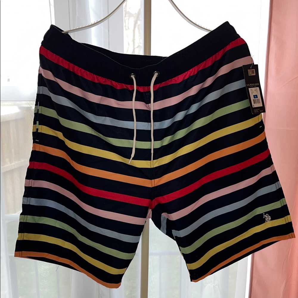 NWT Multicolor Striped Men's Swim Shorts - Size XL Rainbow